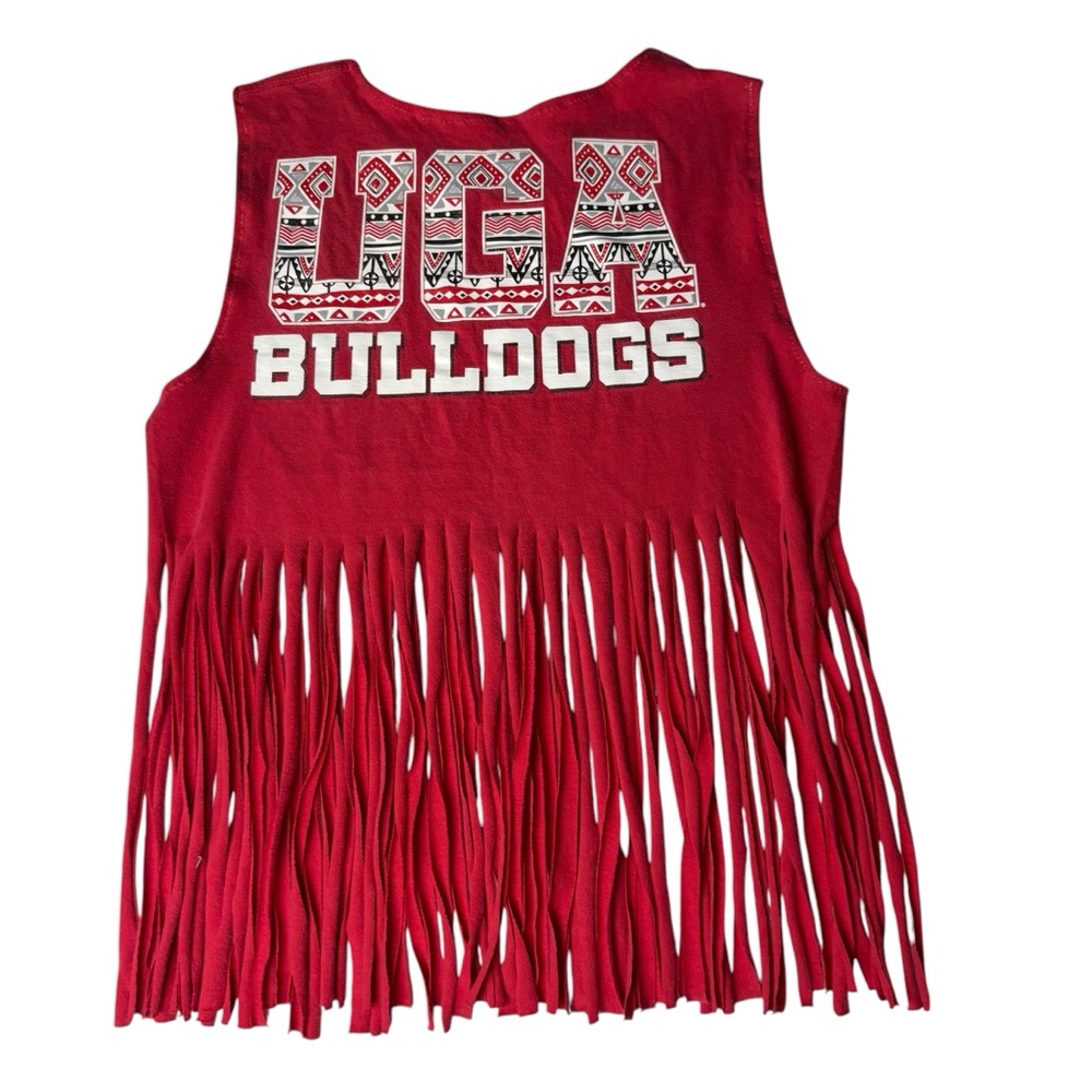 Upcycled Georgia Bulldogs Women's Large T-Shirt Red Aztec Pocket Fringe Boho